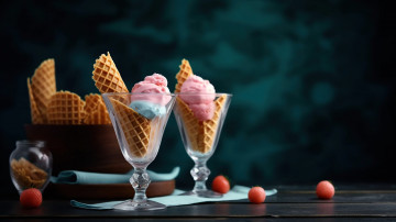 Картинка еда мороженое +десерты вафли ягоды