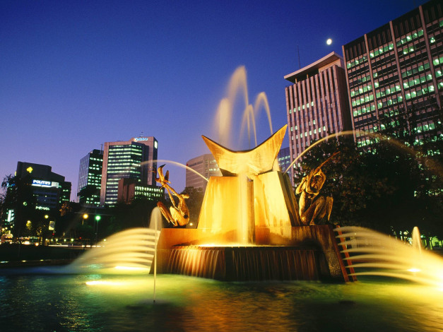 Обои картинки фото victoria, square, fountain, adelaide, australia, города, фонтаны