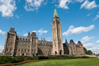 обоя парламент, канады, города, оттава, канада, каменный, башня, флаг, часы