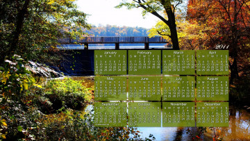 Картинка календари природа мост деревья осень
