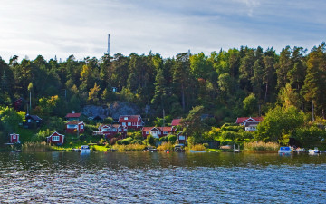 Картинка швеция города пейзажи дома река