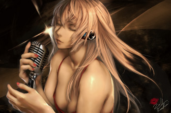 Картинка аниме vocaloid микрофон вокал девушка