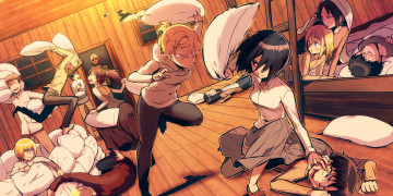 Картинка аниме shingeki no kyojin студенты битва подушки