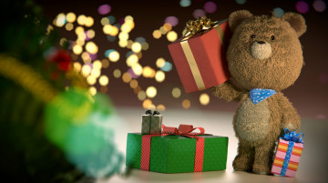 Картинка праздничные мягкие игрушки мишка медведь подарки игрушка коробки