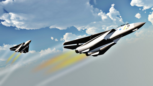 Обои картинки фото авиация, 3д, рисованые, v-graphic, полет, истребитель, облака