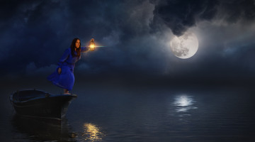 Картинка девушки -unsort+ креатив ночь лампа лодка девушка