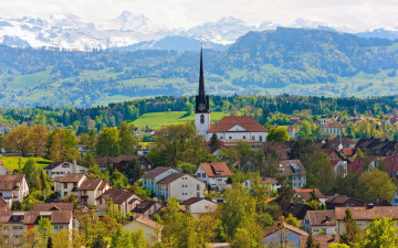 Картинка города -+пейзажи горы деревня дома австрия швейцария