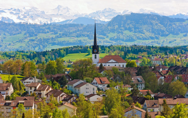 Обои картинки фото города, - пейзажи, горы, деревня, дома, австрия, швейцария
