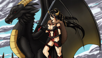 Картинка аниме животные +существа weapon wings armor horn devil dragon warrior fang woman youkai oppai oni blade sword ken demon bishojo brunette