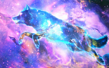 Картинка рисованное абстракция волк космос туманность