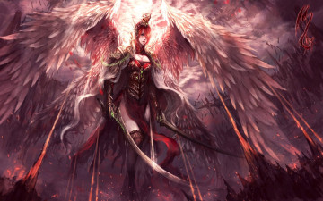 Картинка фэнтези ангелы девушка ангел крылья мечи