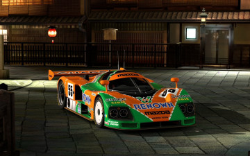 Картинка автомобили 3д зеленый оранжевый улица город спортивный