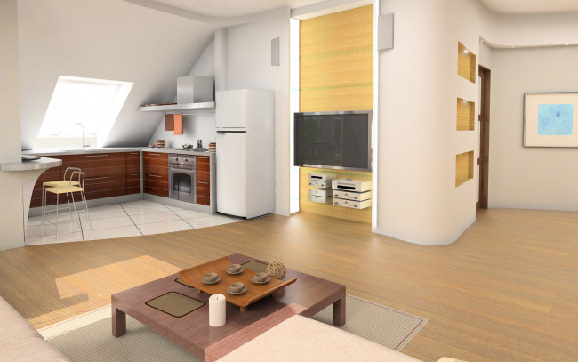 Обои картинки фото интерьер, кухня, квартира, дерево, деревянный, свеча, стол, стиль, дизайн