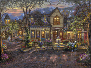 Картинка the village рисованные robert finale дома кафе фонтан