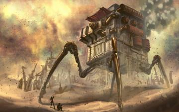 Картинка фэнтези роботы +киборги +механизмы ходячий люди механизм house дом