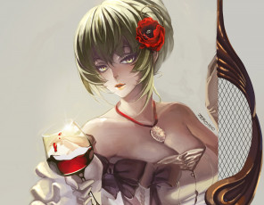 Картинка фэнтези девушки взгляд девушка арт цветок камелия бокал вино