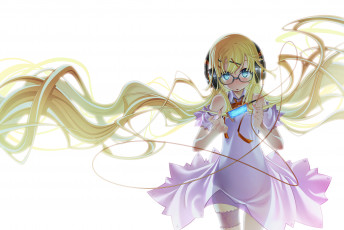 Картинка аниме музыка наушники волосы блондинка очки девушка арт sakuya tsuitachi