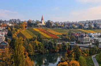 Картинка города цюрих+ швейцария пейзаж дома река виноградник склон цюрих