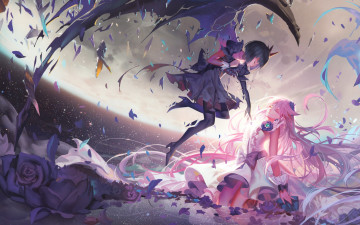 Картинка аниме ангелы +демоны розы арт девушки