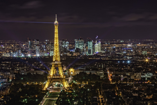 Обои картинки фото города, париж , франция, эйфелева, башня, панорама, огни, ночь, париж