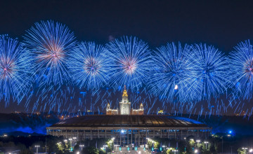 Картинка города москва+ россия небо огни салют здания университет стадион
