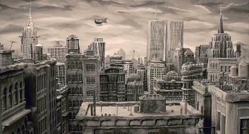 Картинка рисованное города небоскреб здание аэробус