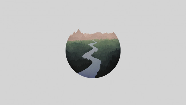Обои картинки фото рисованное, минимализм, горы, лес, река