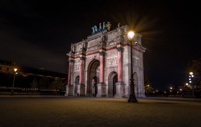 Обои картинки фото города, париж , франция, париж, ночь, огни, триумфвльная, арка