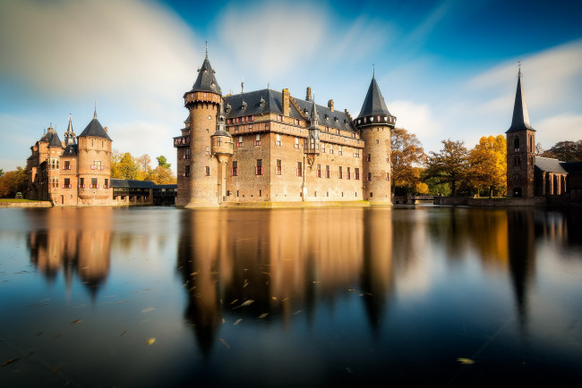 Обои картинки фото dutch kasteel de haar, города, замки нидерландов, замок, озеро
