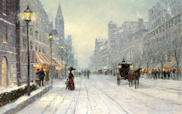 Картинка thomas kinkade рисованные город зима