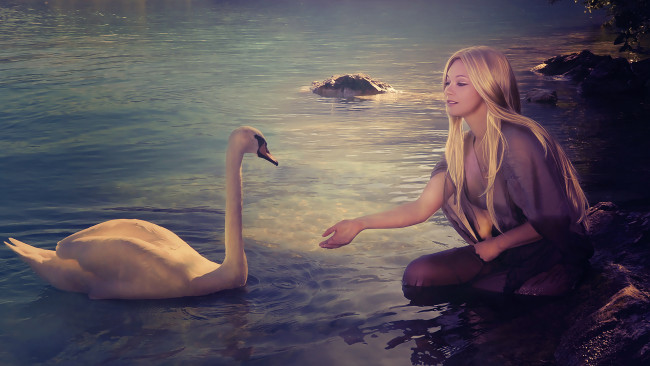 Обои картинки фото -Unsort Блондинки, девушки, unsort, блондинки, лебедь