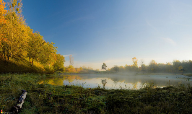 Обои картинки фото природа, реки, озера, осень, лес, озеро, туман
