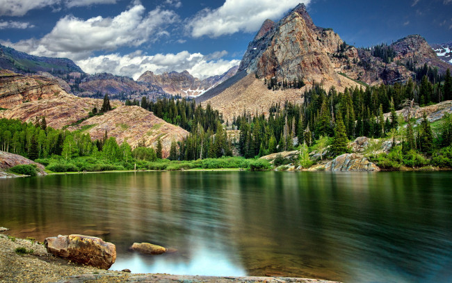 Обои картинки фото природа, реки, озера, озеро, пейзаж, горы, деревья