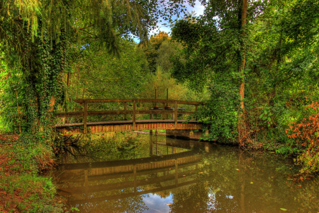 Обои картинки фото германия, гессен, хунген, природа, парк, река, мостик