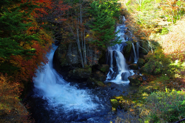 Обои картинки фото природа, водопады, река, камни, лес