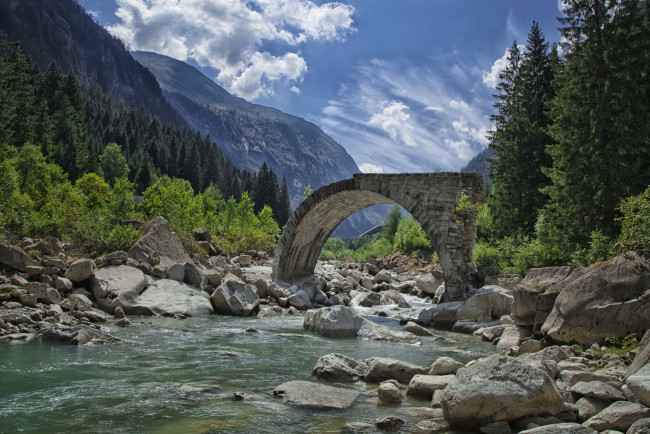 Обои картинки фото швейцария, ури, вассен, природа, реки, озера, река, мост, горы