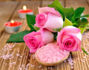 Картинка цветы розы соль свечи розовый