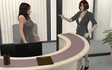 Картинка 3д графика people люди девушки стол офис