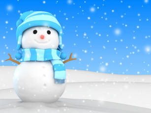 Картинка праздничные 3д+графика+ новый+год улыбка снежинки рождество фон new year happy шапка снеговик