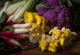 Картинка еда овощи капуста цветная зелень грибы редька