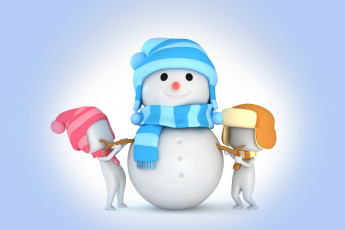 Картинка праздничные 3д+графика+ новый+год фон шапка снеговик new year happy улыбка рождество