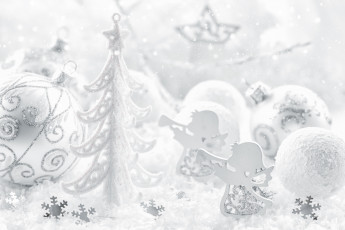 Картинка праздничные фигурки снег белое шар ёлка ангелы christmas рождество новый год