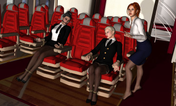 Картинка stewardesses 3д+графика фантазия+ fantasy рыжая салон стулья девушки