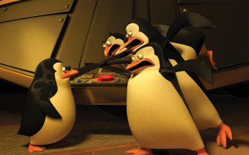 обоя мультфильмы, the penguins of madagascar, пингвины, клюв, глаза