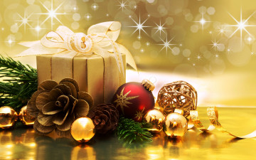 Картинка праздничные подарки+и+коробочки decoration украшения шары подарок merry christmas новый год рождество bokeh