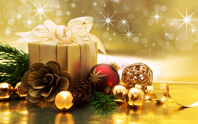 Обои картинки фото праздничные, подарки и коробочки, decoration, украшения, шары, подарок, merry, christmas, новый, год, рождество, bokeh