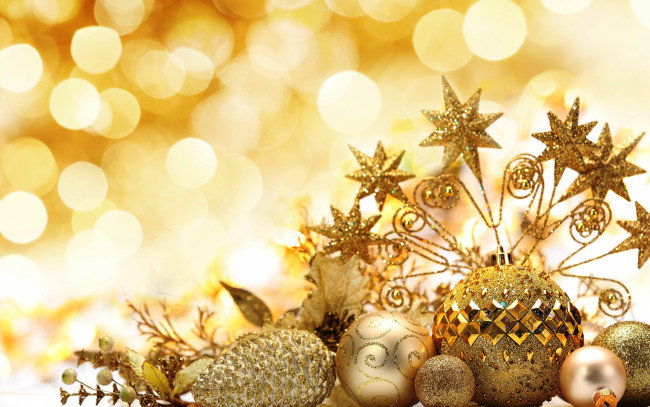 Обои картинки фото праздничные, украшения, gold, decoration, bokeh, новый, год, merry, christmas, рождество, золото, шары