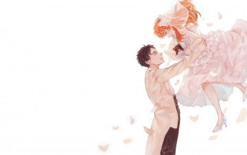 Картинка аниме gekkan+shoujo+nozaki-kun сакура нозаки свадьба счастье двое лепестки любовь романтика