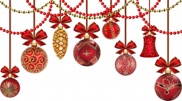 Картинка праздничные 3д+графика+ новый+год ёлочные украшения шарики бусы белый фон шары