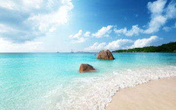 Картинка природа тропики голубая вода море пейзаж пляж камни